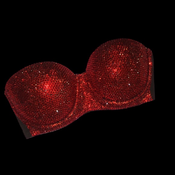 Crystal Classic Siam Red Glam Bling Strapless Bralet All Sizes New - Picture 7 of 16